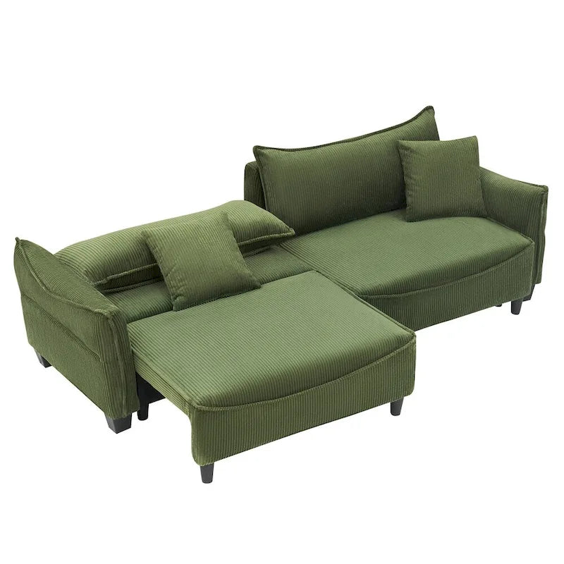 Corduroy Fabric Sofa with 2 Pillows and Legs