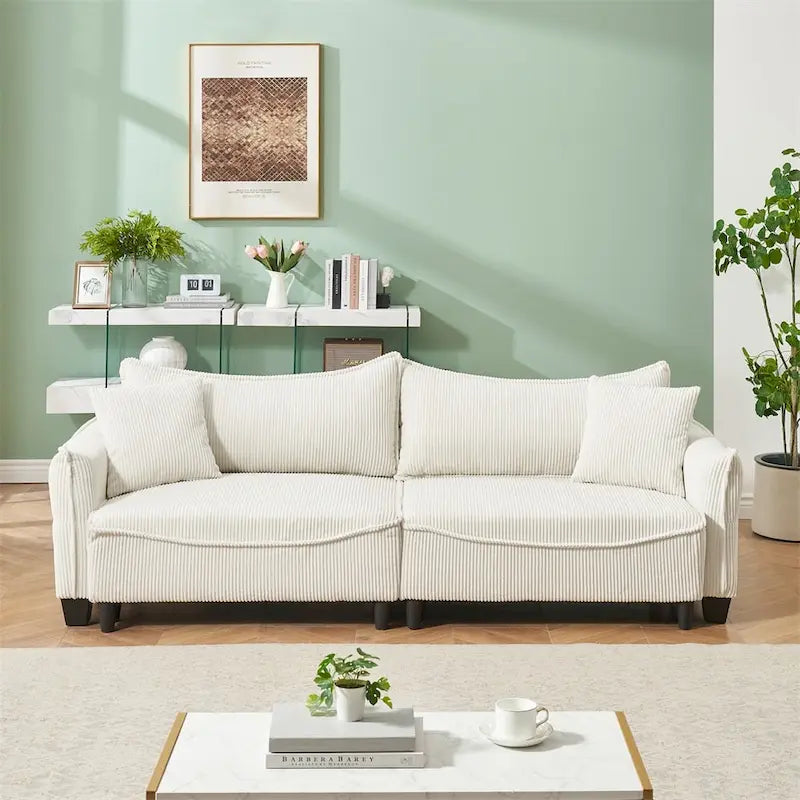 Corduroy Fabric Sofa with 2 Pillows and Legs