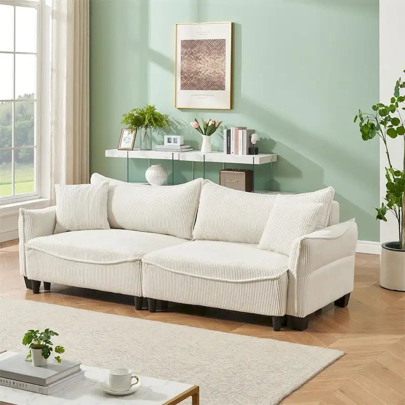 Corduroy Fabric Sofa with 2 Pillows and Legs