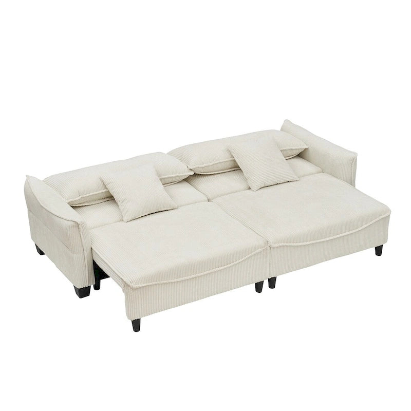 Corduroy Fabric Sofa with 2 Pillows and Legs